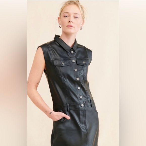 9) Free People - Dani Midi Vegan Leather Dress NWOT - Picture 2 of 6